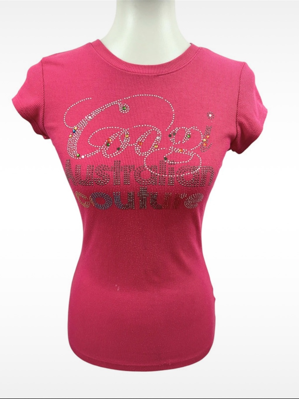 Vintage Y2K Hot Pink Coogi Jeweled Ribbed Short Sleeve Baby Tee T-shirt